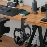Geekria PC Gaming Dual Headphone Stand, Clip On Desk Headphone Holder, 360 Rotation Adjustable, Under Desk Headset Holder Compatible with Sennheiser, Bose, Beats, Razer, Sony (Black)
