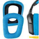 Geekria QuickFit Mesh Fabric Replacement Ear Pads for Logitech G930, G430, G432, G332, G35, F450 Headphones Ear Cushions, Repair Parts with Video Guide (Blue)
