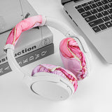 Geekria NOVA 2 Pairs Washable Fabric Headphone Covers, Stretchable Sweat Protectors for M Size Over-Ear Headsets, Gym Ear Cup Shields (Pink Marble, M)