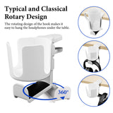 Geekria 2 in 1 Headphone Hanger&Desk Cup Holder, Under Desk Clamp Rotatable Headset Compatible with Sennheiser, Bose, Beats, Razer, HyperX, Sony, Suitable for Coffee Mugs, Water Cups (White)
