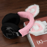Geekria NOVA Knit Fabric Headband Cover + Cat Ears Attachment Compatible with Razer, SteelSeries, HyperX Sennheiser, ASTRO, SONY, Logitech, ATH Headphones, Head Cushion Pad Protector (White/Pink)