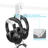 Geekria PC Gaming Dual Headphone Stand, Clip On Desk Headphone Holder, 360 Rotation Adjustable, Under Desk Headset Holder Compatible with Sennheiser, Bose, Beats, Razer, Sony (White)