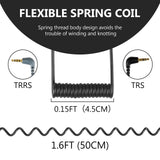 Geekria for Creators 3.5mm TRRS to TRS Coiled Right Angle Microphone Cable 1.6 ft / 50 CM, Compatible with Rode SC7, VideoMicro, VideoMic GO II, Wireless GO II 1/8 Male to Male Mic Cord (Black)
