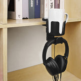 Geekria 2 in 1 Headphone Hanger&Desk Cup Holder, Under Desk Clamp Rotatable Headset Compatible with Sennheiser, Bose, Beats, Razer, HyperX, Sony, Suitable for Coffee Mugs, Water Cups (Black)