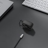 Geekria Silicone Case Cover Compatible with EDIFIER TWS5 PRO True Wireless Earbuds, Protective Earphones Skin Cover with Keychain Hook, Charging Port Accessible (Black)