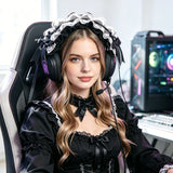 Geekria Cute Bow Headband Cover for Gaming Headset & Over-Ear Headphones, Compatible with Bose, Skullcandy, Razer and More, Decorative Soft Padded Sleeve (Black White)