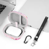 Geekria NOVA Shield Earbuds Case Compatible with Apple AirPods Pro2/Pro/4/3/2/1 True Wireless Earbud, Replacement Hard Shell Travel Carrying Bag with Carabiner Clip Portable (Pink)
