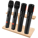Geekria for Creators Microphone Holder & Wooden Wireless Mic Holder for Stand, 4-Slot Desktop Mic Storage Holder, Space-Saving Design for Home, Office, Recording Studio (Light Brown)