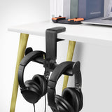 Geekria PC Gaming Dual Headphone Stand, Clip On Desk Headphone Holder, 360 Rotation Adjustable, Under Desk Headset Holder Compatible with Sennheiser, Bose, Beats, Razer, Sony (Black)