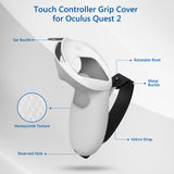 Geekria Touch Controller Grip Cover Compatible with Meta Quest 2, VR Anti-Throw Handle Silicone Sleeve with Adjustable Hand Strap, Controller Caps (White)