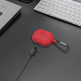 Geekria Silicone Case Cover Compatible with JBL Vibe 200TWS, Wave 200TWS True Wireless Earbuds, Earphones Skin Cover, Protective Carrying Case with Keychain Hook, Charging Port Accessible (Red)