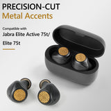 Geekria Gold-Tone Metal Earbud Stickers Compatible with Jabra Elite Active 75t & Elite 75t, Jewelry-Inspired Geometric Decorative Decals, Self-Adhesive (6 Pieces)