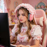 Geekria Cute Bow Headband Cover for Gaming Headset & Over-Ear Headphones, Compatible with Sony, Sennheiser, HyperX and More, Decorative Soft Padded Sleeve (Pink)