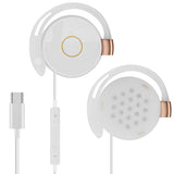 Geekria Wired Clip-On Ear Headphones with Mic, USB-C Hook-On Earbuds, Call Control, Lightweight & Hair-Friendly, Compatible with iPhone and Android Devices (White/ 3.9FT)