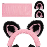 Geekria NOVA Knit Fabric Headband Cover + Cat Ears Attachment Compatible with Razer, SteelSeries, HyperX, Sennheiser, ASTRO, Sony, Logitech, ATH Headphones, Head Cushion Pad Protector (Black/Pink)