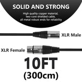 Geekria for Creators XLR Male to XLR Female Microphone Cable 10 ft / 3 M, Compatible with Audio-Technica ATH AT2020, AT2035, AT2021, AT2040, AT2005USB, ATR1500x Balanced Mic Cord (Black)
