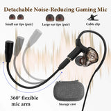 Geekria Gaming Earbuds with Detachable Mic, USB-C Wired In-Ear Headset, Noise-Isolating Stereo Bass Earphones Compatible with Phones, PCs, Laptops, and Other Gaming Devices (Black/ 4.9FT)