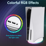 Geekria RGB Stand Compatible with PS5, Playstation 5 Console LED Base Gaming Stand with 2.0 USB Hub Game Accessories (White)