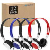 Geekria 12 Pack Classroom Headphones, Adjustable Wired Kids Headphones with 3.5mm Jack, Bulk On-Ear Headsets for School, Students, Libraries, Computer Lab