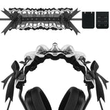 Geekria Cute Bow Headband Cover for Gaming Headset & Over-Ear Headphones, Compatible with Bose, Skullcandy, Razer and More, Decorative Soft Padded Sleeve (Black White)