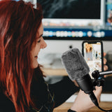 Geekria for Creators Furry Windscreen Compatible with Audio-Technica AT2020, AT2020USB, AT2035, Mic DeadCat Wind Cover Muff, Fluff Cover Windshield, Wind Noise Reduction (Grey / 2 Pack)