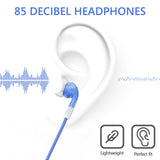 Geekria Kids Wired Earbuds with Mic & Volume Control for School and Online Class, Children's 3.5mm Jack In-Ear Earphone with 85dB Volume Limit for Small Ears, Storage Case Included (Blue)