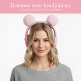 Geekria Round Fluffy Headphone Headband Decoration, Cute Kawaii Adhesive Charm, Compatible with Sony, Skullcandy, Beats, Turtle Beach, Philips, Microsoft, and Most Headphones (Pink)
