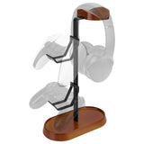 Geekria 2-in-1 Headphone Stand with Controller Holder for Gaming Desk Setup, Walnut Wood & Aluminum Headset Stand, Desktop Organizer for PS5 PS4 Xbox Switch Controllers & Over-Ear Headphones