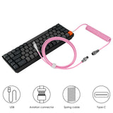 Geekria Coiled USB-C Gaming Keyboard Cable with Aviator Connector, 5-Pin Braided Double-Sleeved Mechanical Keyboard Cable Compatible with Keychron K8 K7 K6Pro, Logitech G715 G713 (Pink 5FT)