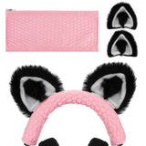 Geekria NOVA Knit Fabric Headband Cover+Cat Ears Attachment Compatible with Razer, SteelSeries, HyperX, Sennheiser, ASTRO, Sony, Logitech, ATH Headphones, Head Cushion Pad Protector (Black/White)