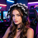 Geekria Cute Bow Headband Cover for Gaming Headset & Over-Ear Headphones, Compatible with Bose, Skullcandy, Razer and More, Decorative Soft Padded Sleeve (Black White)