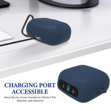 Geekria Silicone Case Cover Compatible with Soundcore Liberty 5 Pro by Anker, Protective Cover with Locking Aluminum Carabiner, Charging Port Accessible, Front LED Visible (Dark Blue)