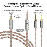 Geekria Apollo 3.5mm Male to Dual 2.5mm Male Headphone Upgrade Cable Compatible with HIFIMAN HE400S, HE-400i, HE560, HE350, HE1000 V2, 4-Core 6NOCC Copper Wire (4.9ft / 1.5m)