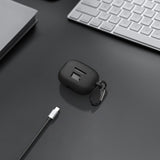 Geekria Silicone Case Cover Compatible with JBL Vibe Beam True Wireless Earbuds, Protective Earphones Skin Cover with Keychain Hook, Charging Port Accessible (Black)