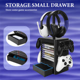 Geekria Multifunctional Game Storage Stand Compatible with PS5, PS4, XBOX Series X, XBOX One, Nintendo Switch, Video Game Disk Organizer and Headset Mount, Universal Gaming Desk Accessories