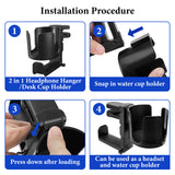 Geekria 2 in 1 Headphone Hanger&Desk Cup Holder, Under Desk Clamp Rotatable Headset Compatible with Sennheiser, Bose, Beats, Razer, HyperX, Sony, Suitable for Coffee Mugs, Water Cups (Black)