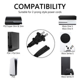 Geekria IEC320 C7 to NEMA 1-15P Replacement Power Cord, 2 Prong AC Power Cable Compatible with Sony PS5/4/3/2 Slim, Microsoft Xbox One S/X/Series S Console (2 Pack, 5 ft)