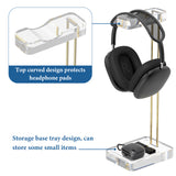 Geekria Headphone Stand for Desk, Clear Acrylic Headset Stand with Gold Metal Accent, Gaming Headphone Holder, Universal Desktop Display Stand for Over-Ear Headphones