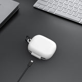 Geekria Silicone Case Cover Compatible with Soundcore by Anker AeroFit 2 True Wireless Earbuds, Protective Earphones Skin Cover with Keychain Hook, Charging Port Accessible (White)